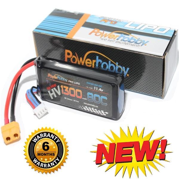 Powerhobby 3S High Voltage 11.4V 1300mAh 80C Lipo Battery w Connector HV - PowerHobby