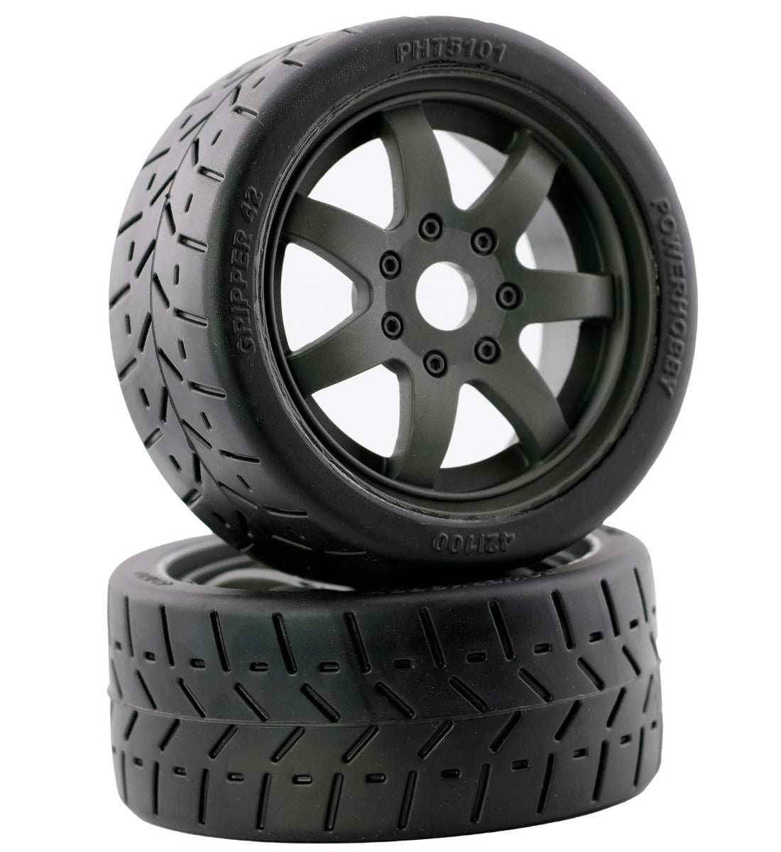 Powerhobby 1/8 Gripper 42/100 Belted Mounted Tires 17mm Grey Wheels - PowerHobby
