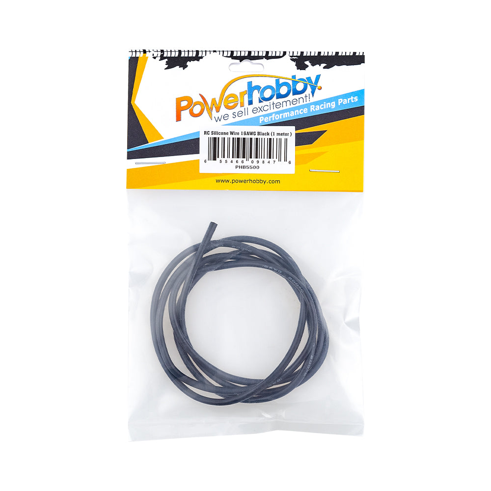 Powerhobby 16AWG RC Silicone Hookup Wire Black 1 Meter - PowerHobby