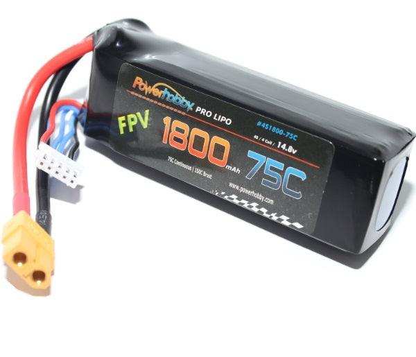 Powerhobby 4S 14.8V 1800mAh 75C w XT60 Plug : Drone / Quad Lipo Battery - PowerHobby