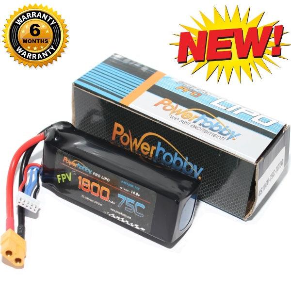 Powerhobby 4S 14.8V 1800mAh 75C w XT60 Plug : Drone / Quad Lipo Battery - PowerHobby