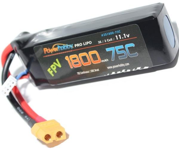 Powerhobby 3S 11.1V 1800mAh 75C XT60 : FPV Drone Quad Lipo Battery 3-Cell - PowerHobby