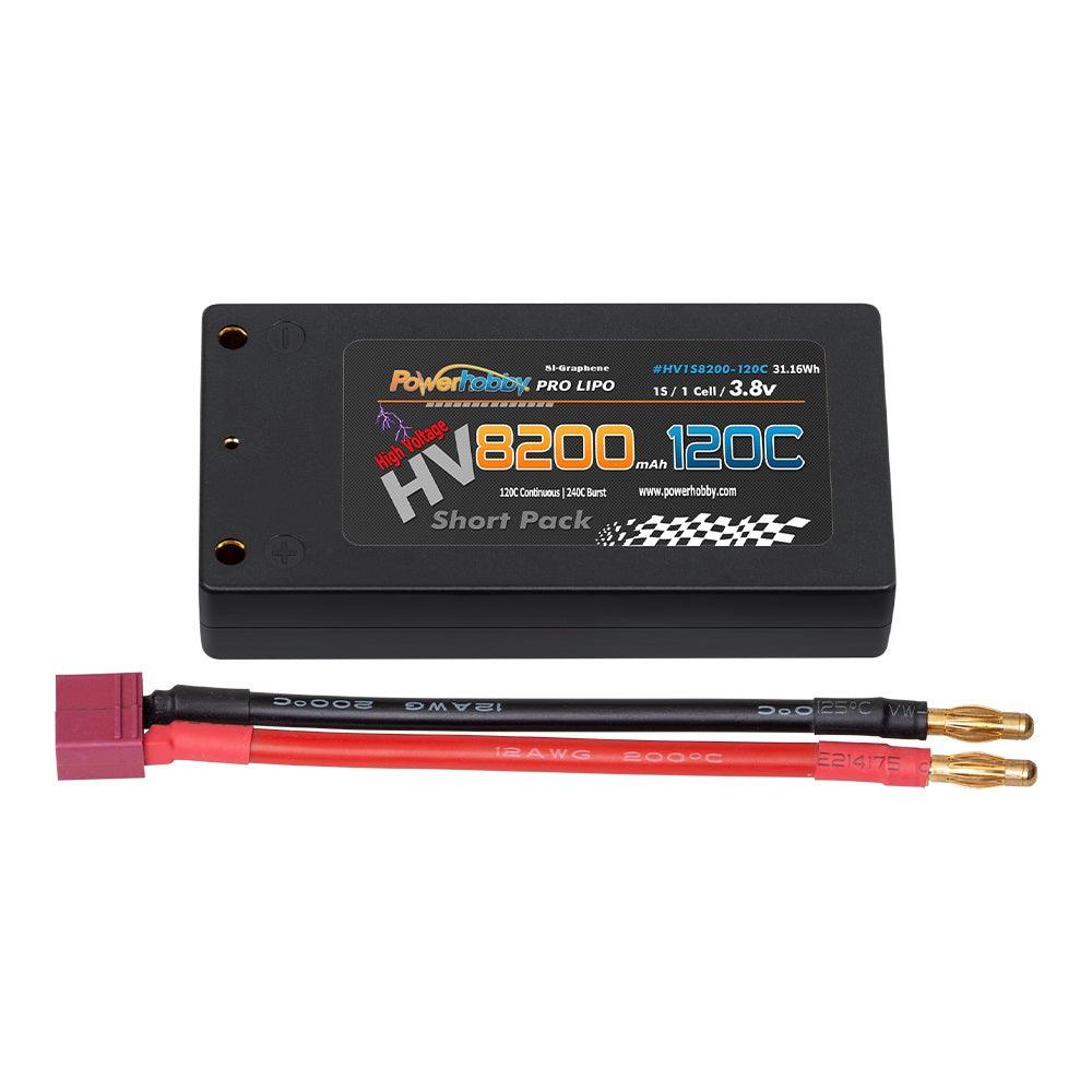 Powerhobby 1S 3.8V 8200MAH 120C HV + GRAPHENE Lipo Battery Hard Case SHORT - PowerHobby