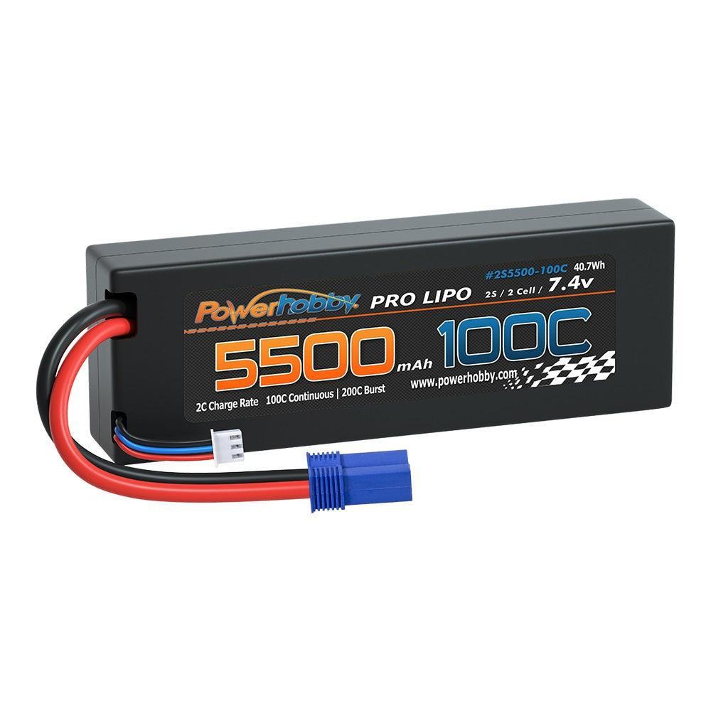 Powerhobby 2S 7.4V 5500MAH 100C Lipo Battery w EC5 Plug Hard Case - PowerHobby