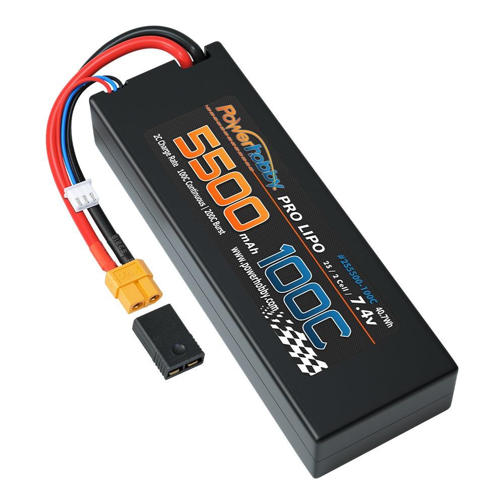 Powerhobby 2S 7.4V 5500MAH 100C Lipo Battery w XT60 + Adapter - PowerHobby