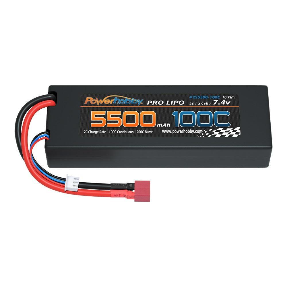 Powerhobby 2S 7.4V 5500MAH 100C Lipo Battery w Deans Plug Hard Case - PowerHobby