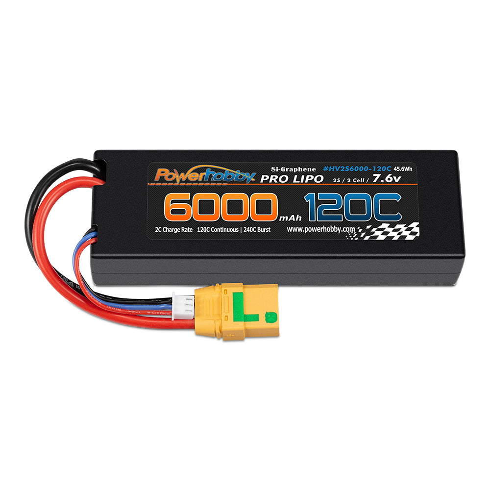 Powerhobby 2S 7.6V HV + Graphene 6000MAh 120c Lipo Battery w XT90 Plug - PowerHobby