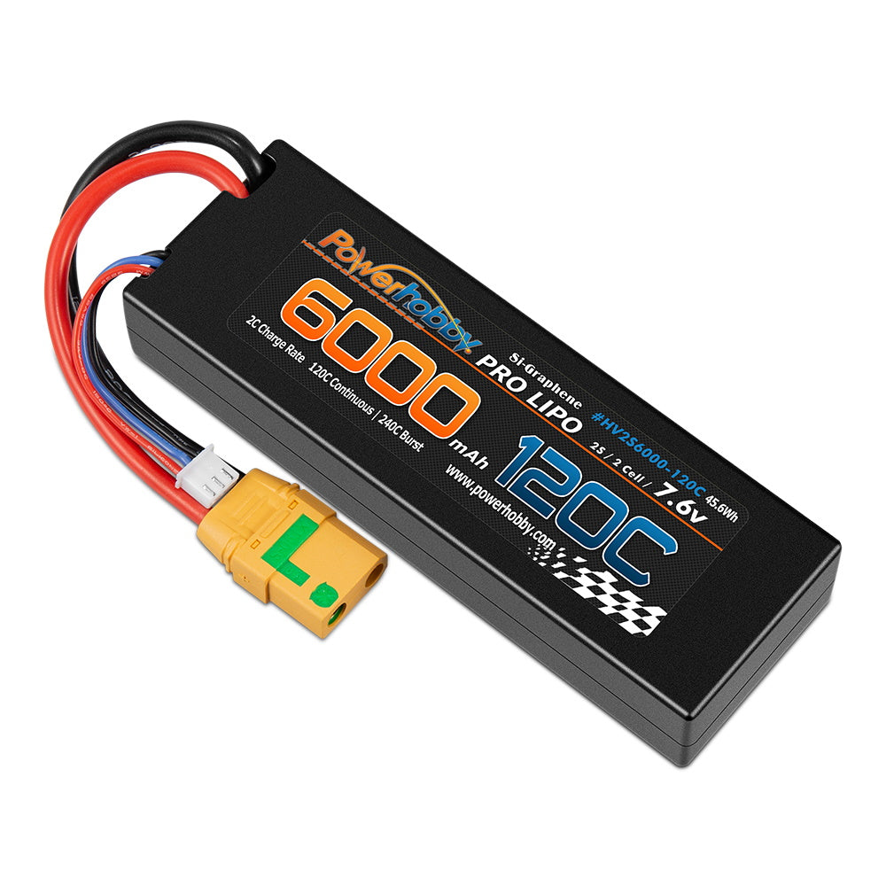Powerhobby 2S 7.6V HV + Graphene 6000MAh 120c Lipo Battery w XT90 Plug - PowerHobby
