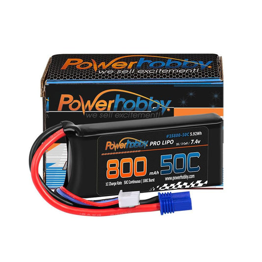Powerhobby 2s 7.4v 800mah 50c Lipo Battery w ec2 Plug Losi Mini-B / Mini-T 2.0 - PowerHobby