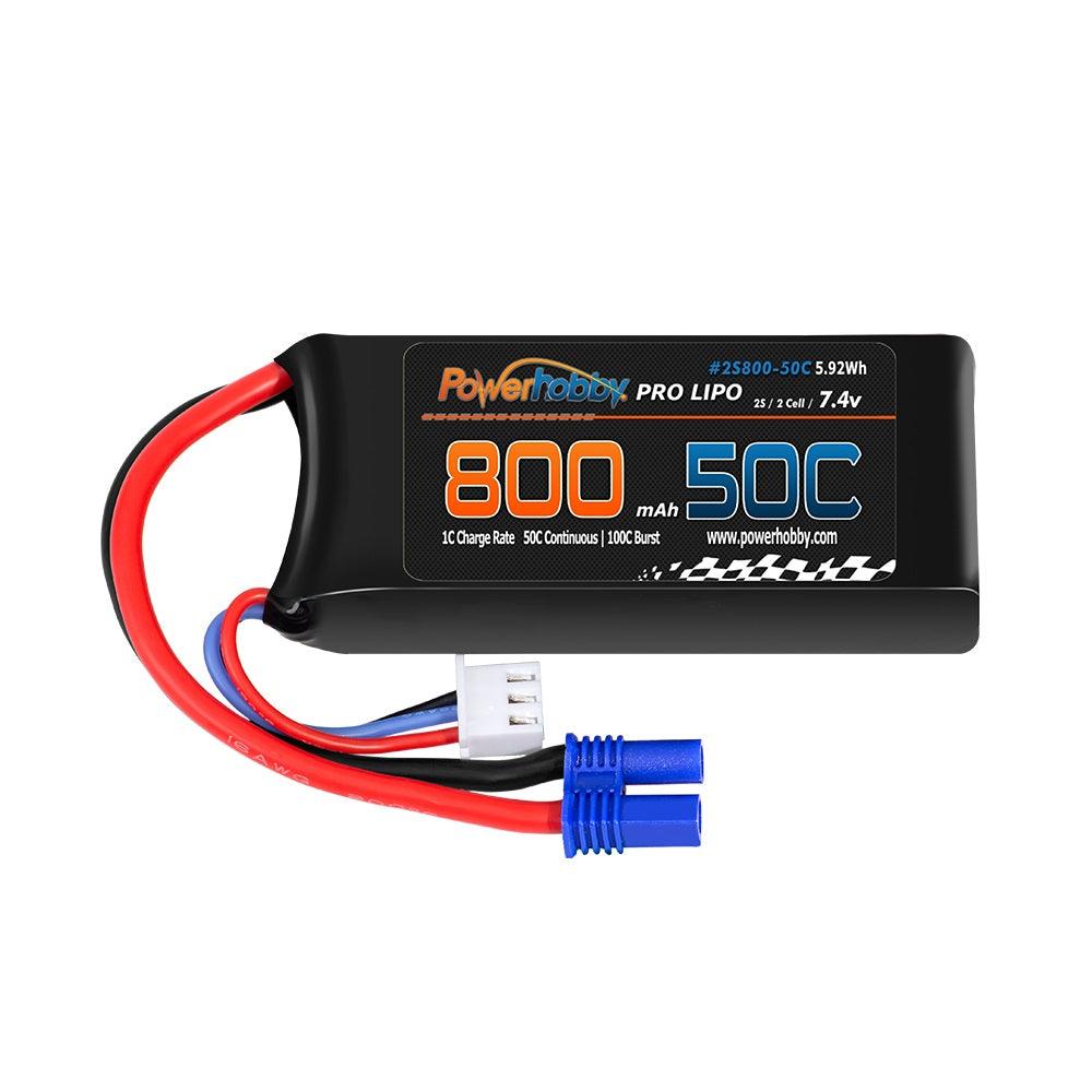 Powerhobby 2s 7.4v 800mah 50c Lipo Battery w ec2 Plug Losi Mini-B / Mini-T 2.0 - PowerHobby