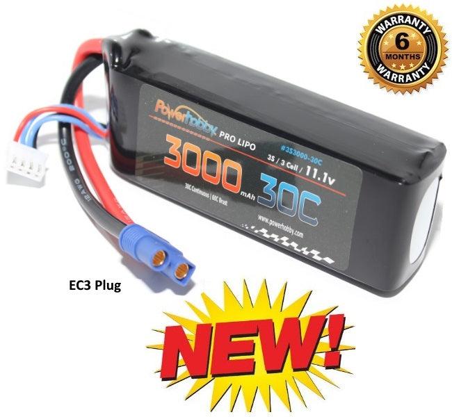 Powerhobby 3S 11.1V 3000mAh 30C Lipo Battery Pack w EC3 Connector - PowerHobby