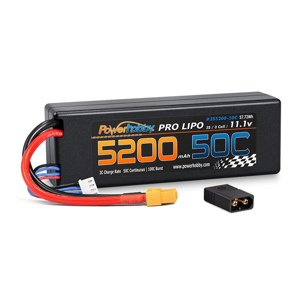 Powerhobby 3s 11.1V 5200mah 50c Lipo Battery Hardcase XT60 Plug w Adapter - PowerHobby