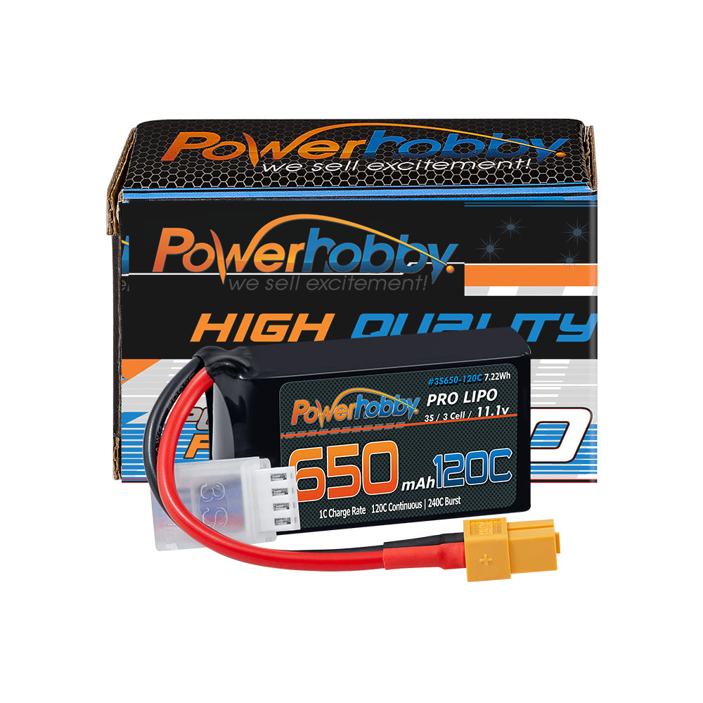 Powerhobby 3S 11.1V 650mAh 120C GRAPHENE  Lipo Battery w XT60 Plug - PowerHobby