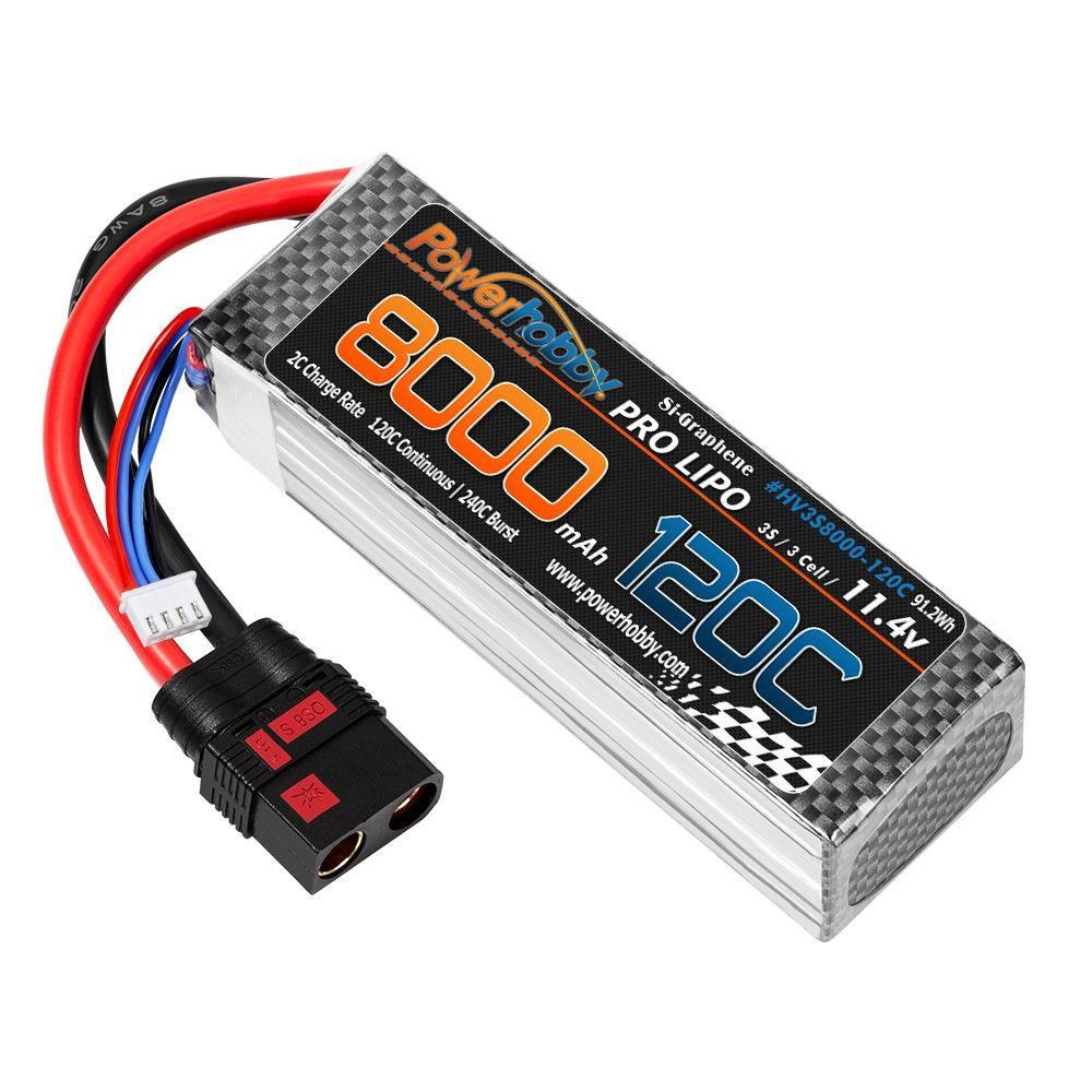 POWERHOBBY 3S 11.4V 8000MAH 120C GRAPHENE + HV LIPO BATTERY W QS8 PLUG 8AWG Wire - PowerHobby
