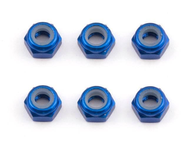 Team Associated 31550 M3 Locknut Blue Aluminum (6) SC8 RC8 / B RC8.2e TC6 SC10GT - PowerHobby
