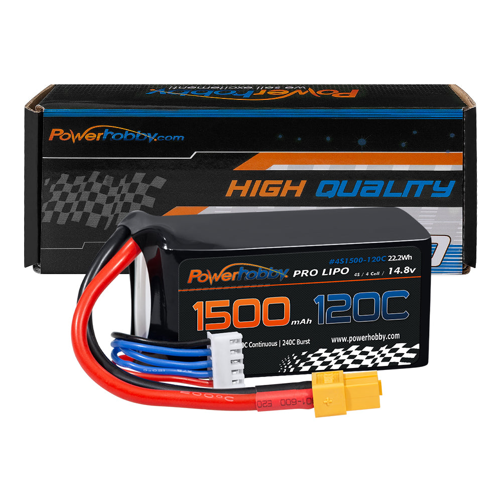 Powerhobby 4S 14.8V 1500mah 120C Lipo Battery w XT60 Plug - PowerHobby