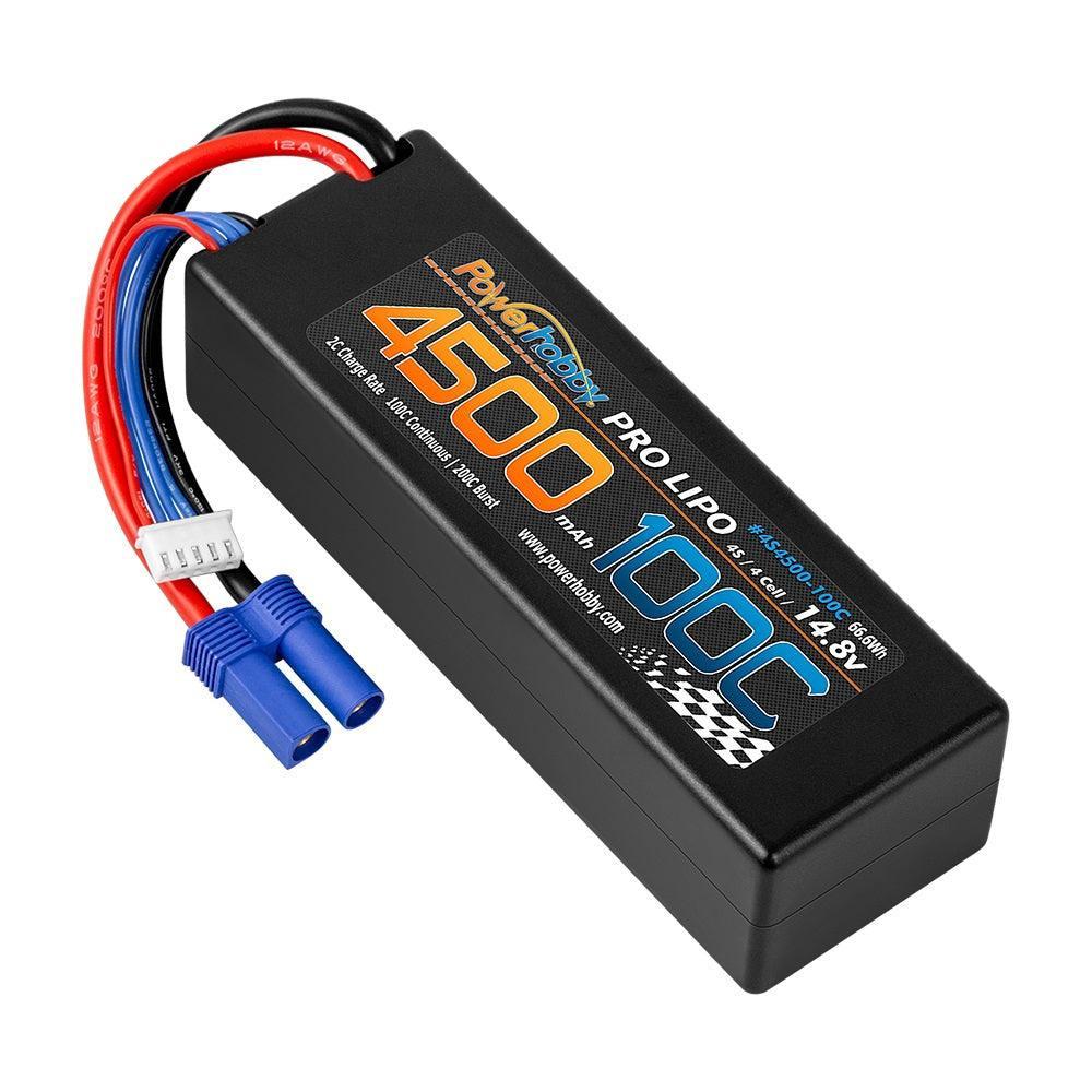 Powerhobby 4s 14.8V 4500mah 100c Lipo Batery EC5 Hard Case 4-Cell - PowerHobby