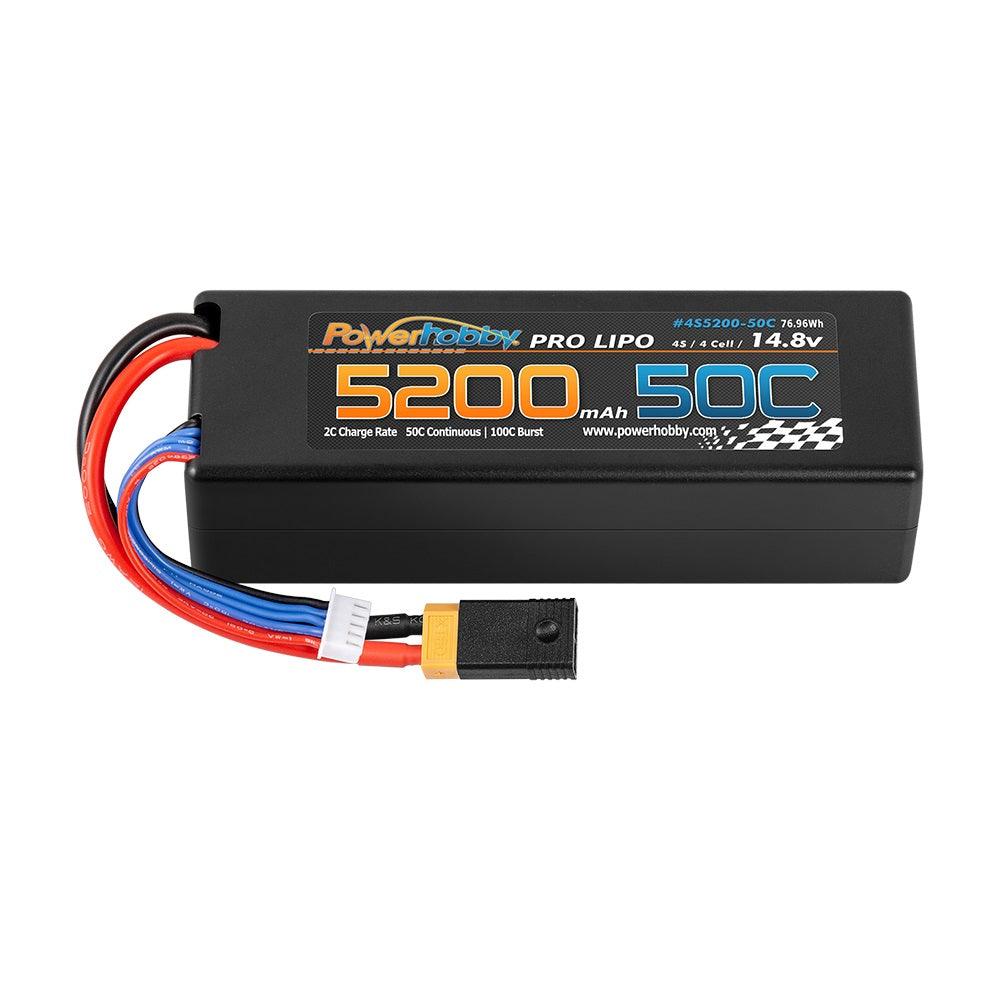 Powerhobby 4s 14.8v 5200mah 50c Lipo Battery w XT60 + Adapter Plug Hard Case LCG - PowerHobby