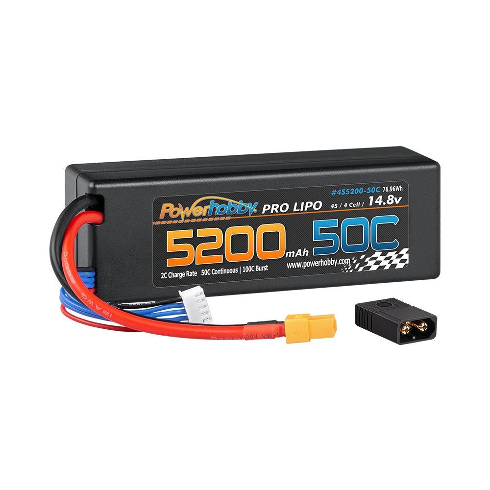 Powerhobby 4s 14.8v 5200mah 50c Lipo Battery w XT60 + Adapter Plug Hard Case LCG - PowerHobby