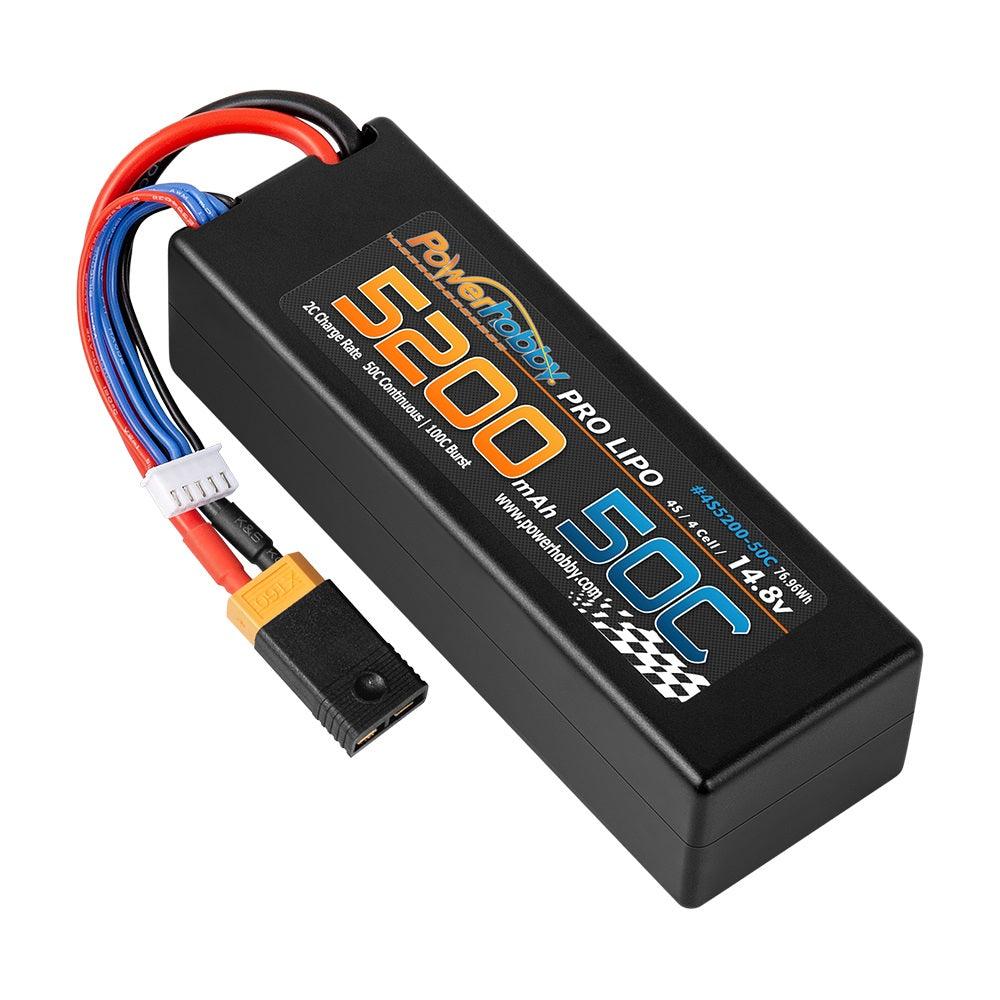 Powerhobby 4s 14.8v 5200mah 50c Lipo Battery w XT60 + Adapter Plug Hard Case LCG - PowerHobby