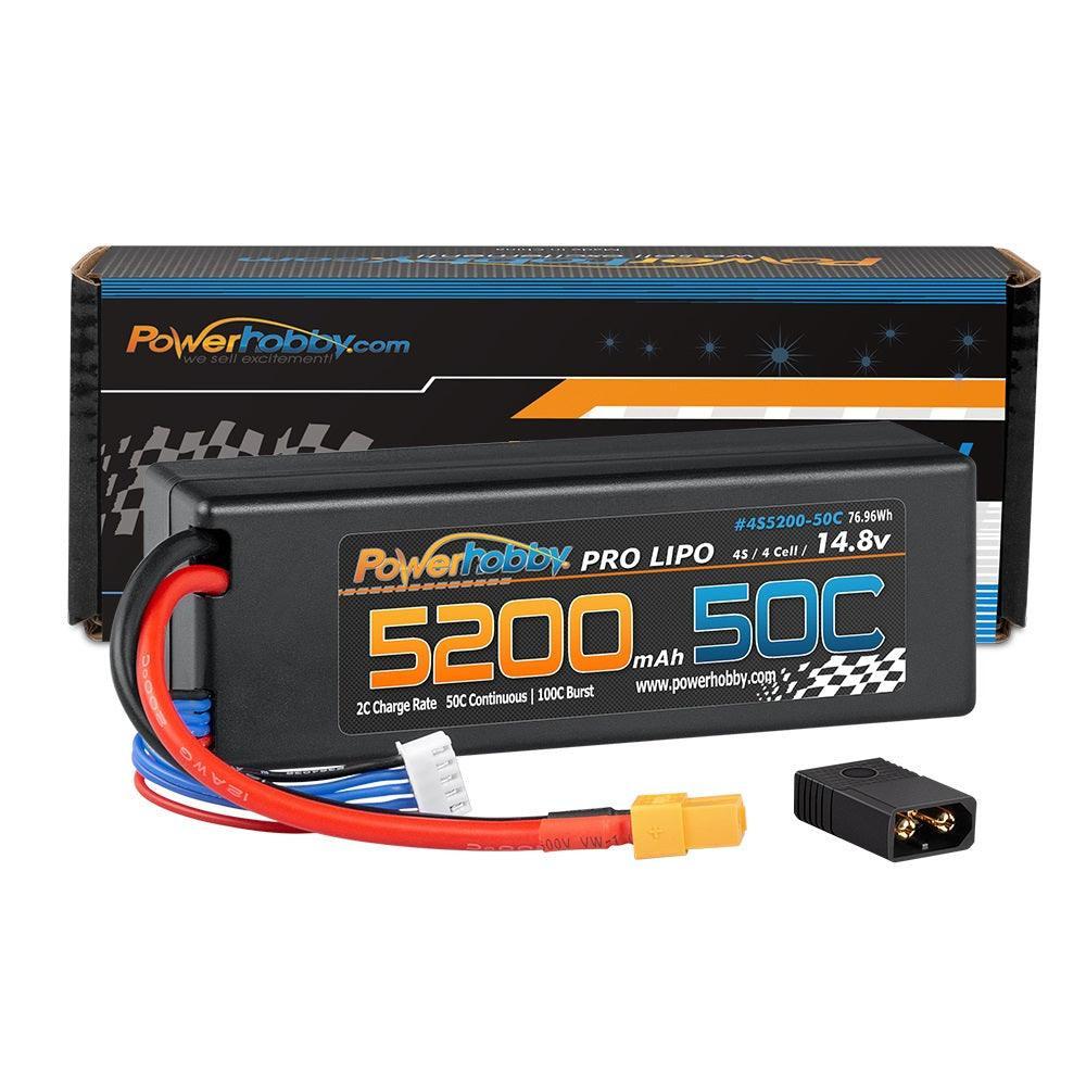 Powerhobby 4s 14.8v 5200mah 50c Lipo Battery w XT60 + Adapter Plug Hard Case LCG - PowerHobby