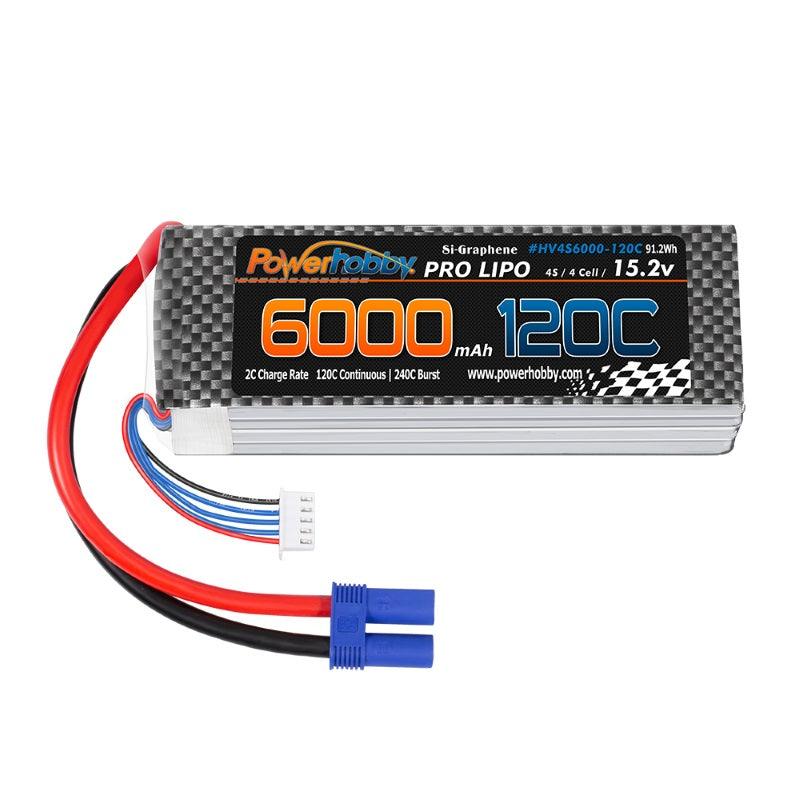 Powerhobby 4s 15.2v 6000MAH 120C Graphene + HV Lipo Battery EC5 Plug Soft Case - PowerHobby