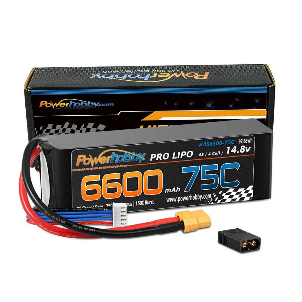 PowerHobby 4S 14.8V 6600mAh 75C-150C Lipo Battery XT60 + Adapter - PowerHobby