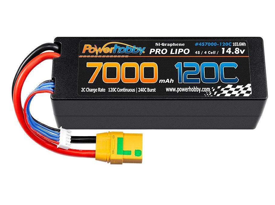 Powerhobby 4s 14.8V 7000MAH 120C Graphene Lipo Battery w XT90 Plug Hard Case - PowerHobby