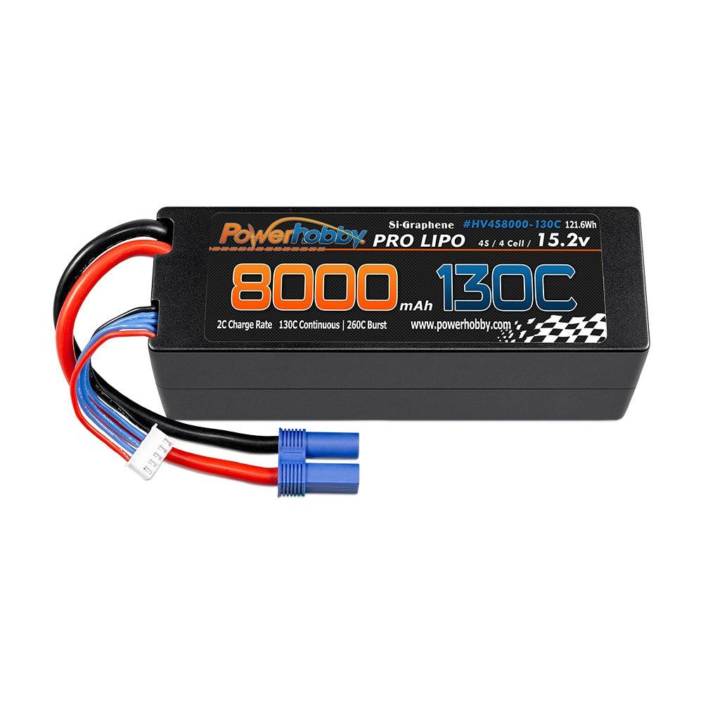 Powerhobby 4s 15.2V 8000MAH 130C HV + GRAPHENE Lipo Battery EC5 Plug Hard Case - PowerHobby