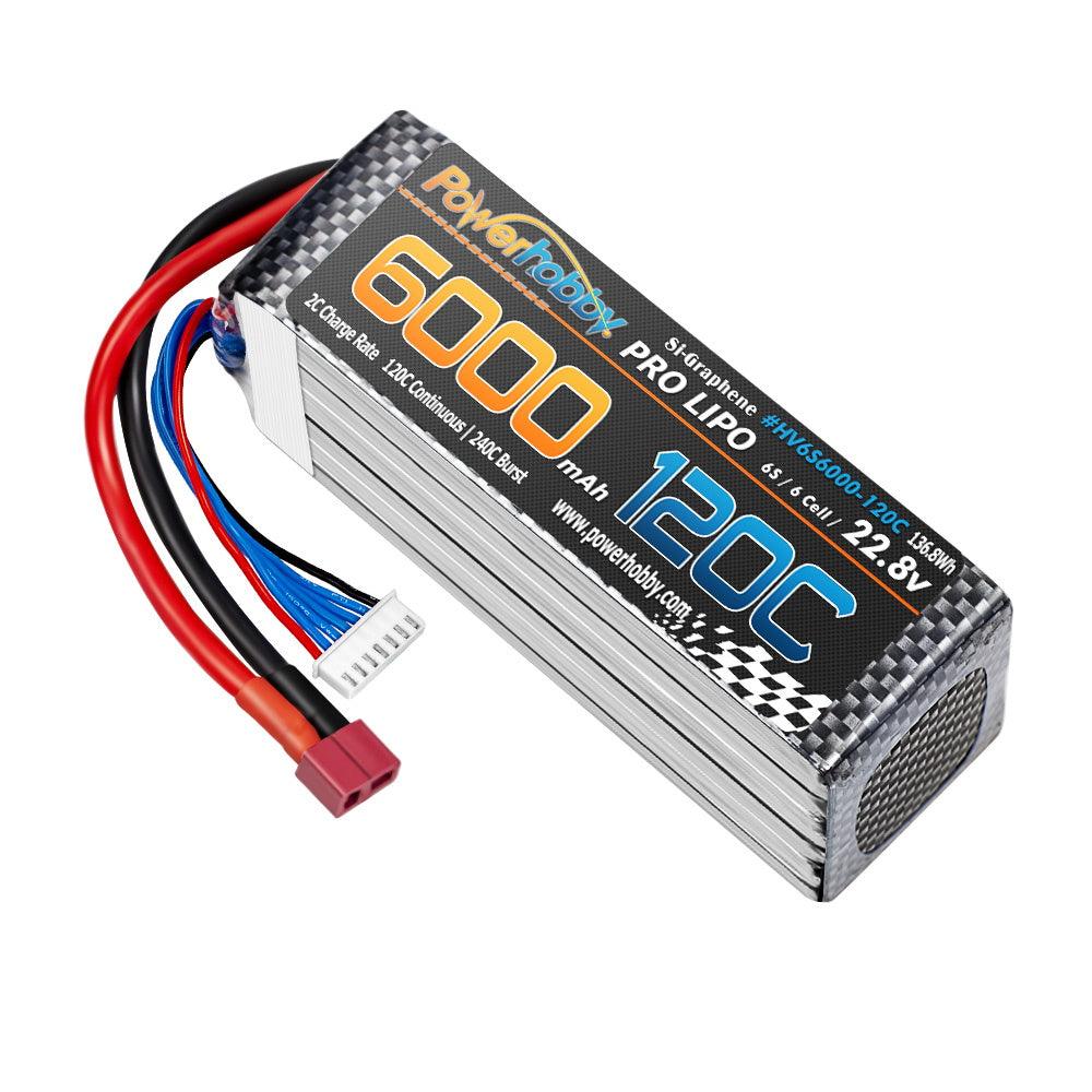 Powerhobby 6s 22.8V 6000mah 120c GRAPHENE + HV Lipo Battery w Deans Plugs - PowerHobby