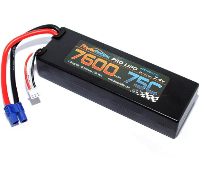 PowerHobby 2S 7.4V 7600mAh 75C Lipo Battery Pack w EC3 Plug Hard Case - PowerHobby