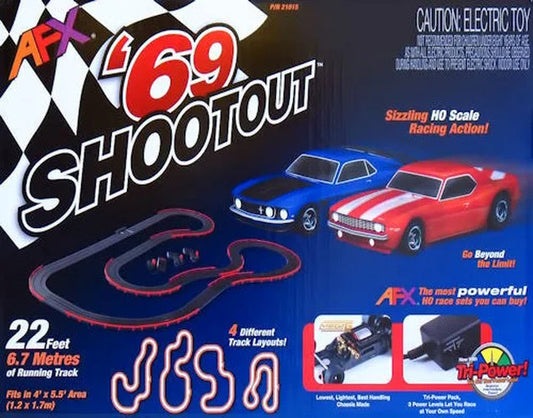 AFX 69 SHOOTOUT 22 FEET HO SLOT CAR TRACK W REMOTES - NO CARS - - PowerHobby