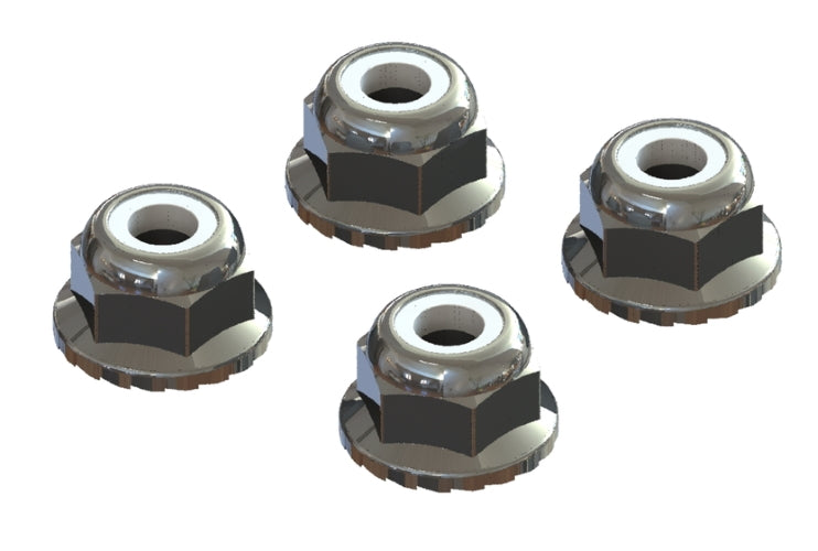 Arrma AR708008 Flanged Nyloc Locknut 4mm Silver Vorteks Big Rock Granite Senton - PowerHobby