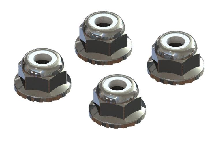 Arrma AR708008 Flanged Nyloc Locknut 4mm Silver Vorteks Big Rock Granite Senton - PowerHobby