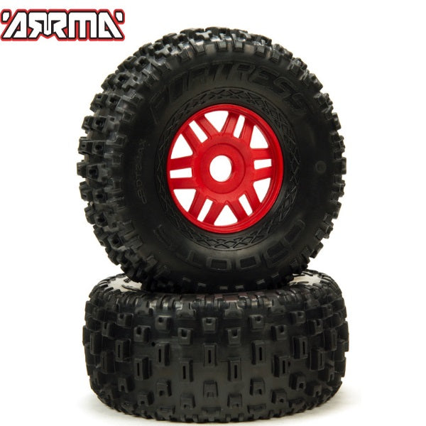 Arrma ARA550065 Dboots 'Fortress' Tire Set Glued Red (2) 1/7 Mojave - PowerHobby