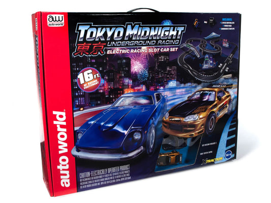 AutoWorld SRS342 16' Tokyo Midnight Underground Racing HO Slot Car Set - PowerHobby