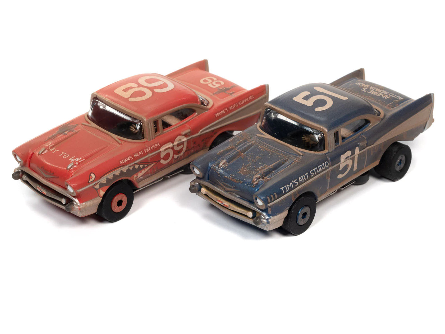 Auto World 1957 Chevy Bel Air Heat Twin Pack Thunderjet Tjet AFX HO Slot Car - PowerHobby