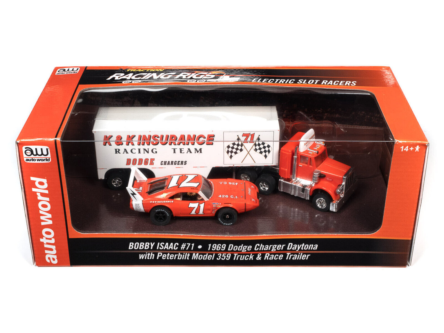 Auto World Bobby Isaac 1969 Dodge Daytona Peterbilt 359 Truck AFX slot car - PowerHobby