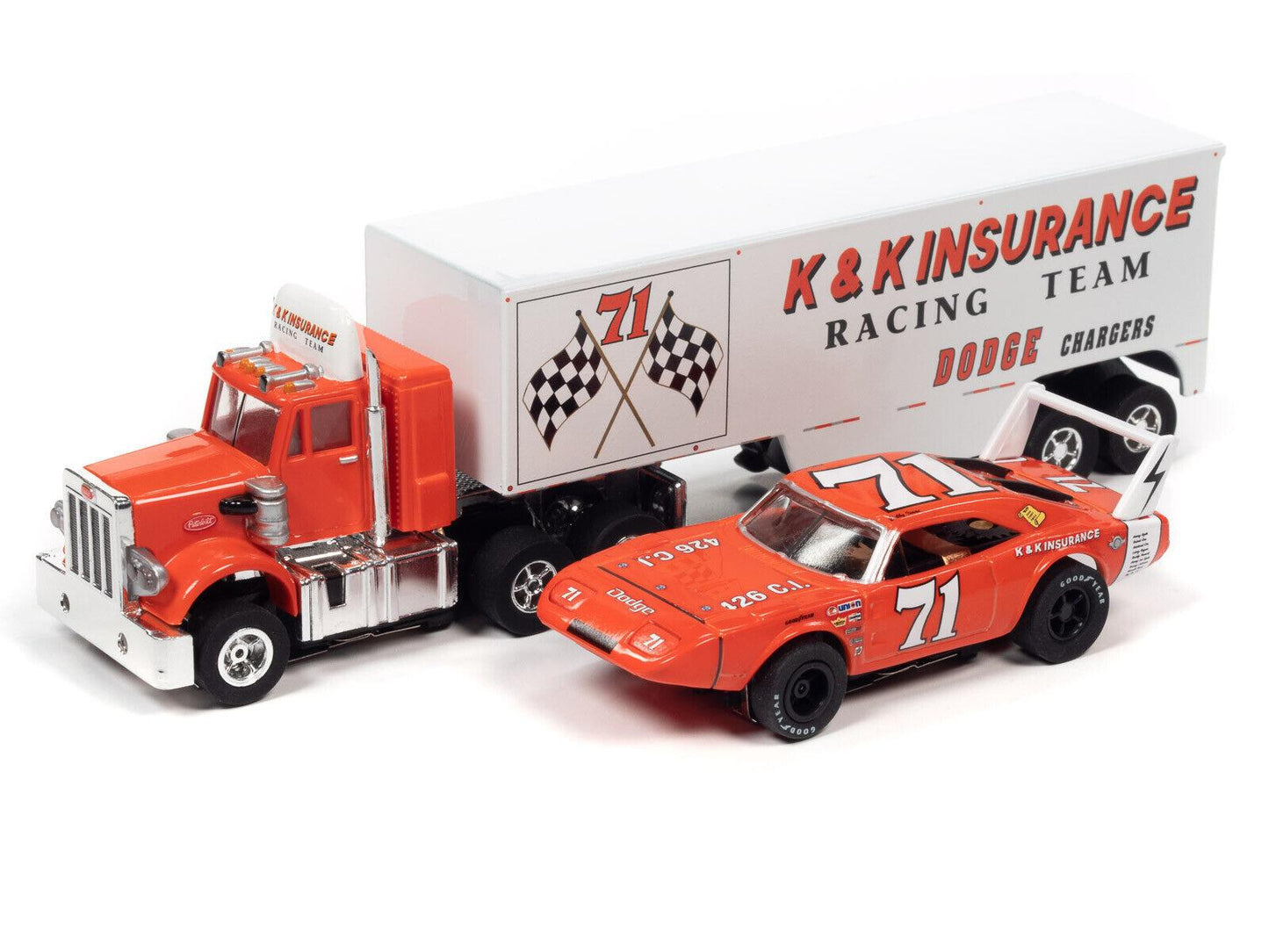 Auto World Bobby Isaac 1969 Dodge Daytona Peterbilt 359 Truck AFX slot car - PowerHobby