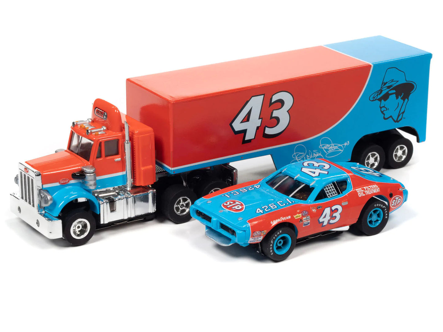 Auto World Richard Petty Dodge Charger Peterbilt 359 Rig Truck Trailer Ho Slot Car - PowerHobby