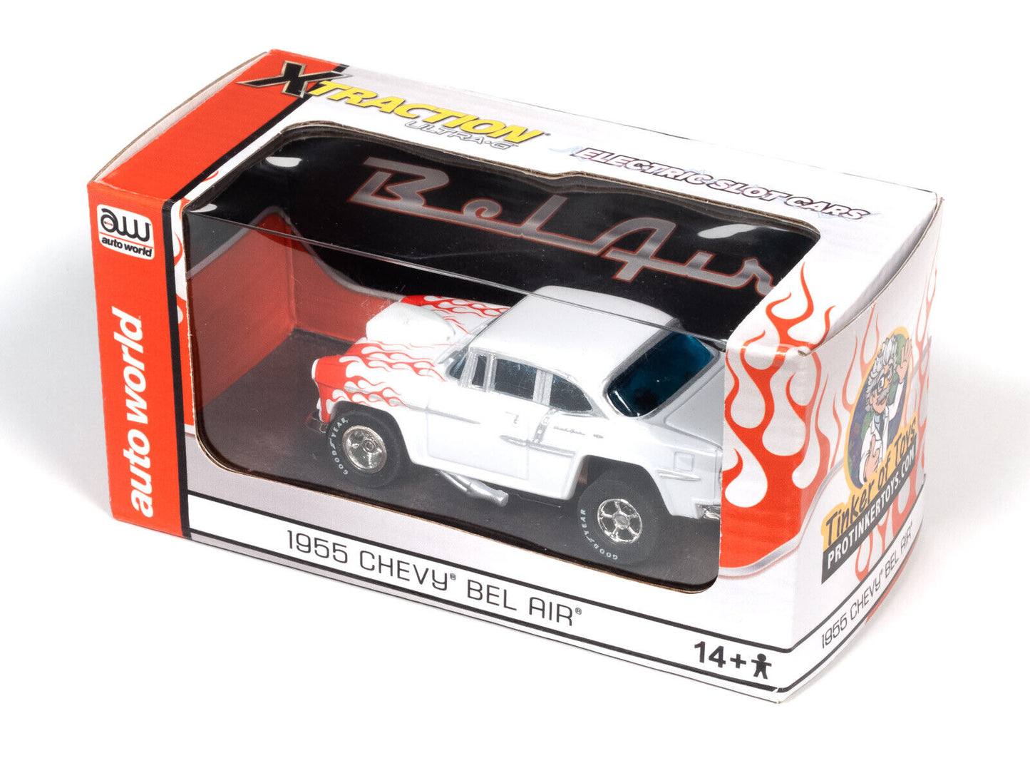 Auto World 1955 Chevy Bel Air Red Flames for AFX HO slot car Exclusive Limited - PowerHobby