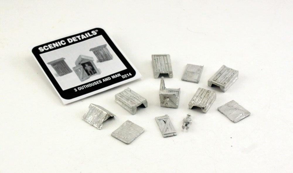 Woodland Scenics D214 HO Outhouses (3) & Man Set Structure Kit - PowerHobby
