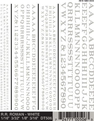 Woodland Scenics DT506 RR Roman White Decals 1/16-3/16" Train Decal Sheet - PowerHobby