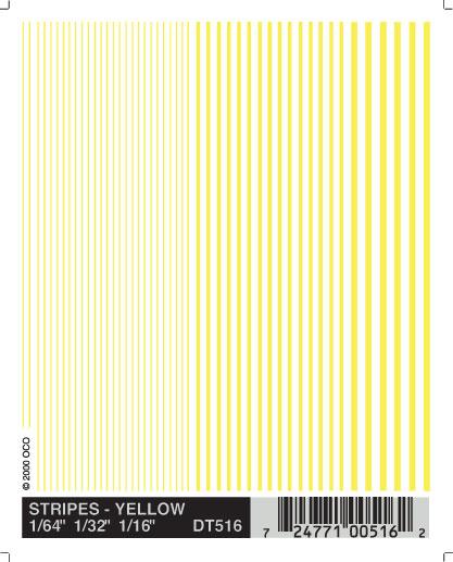Woodland Scenics DT516 Stripes Yellow 1/64-3/16" Train Decal Sheet - PowerHobby