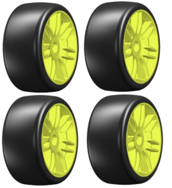 GRP GTY02-S1 GT T02 Slick S1 XXSoft Mounted Belted Tires (4) 1/8 Buggy Yellow - PowerHobby