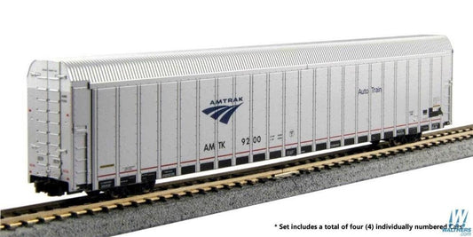 Kato N Aluminum Enclosed Auto Carrier 4Pack RTR Amtrak Set 3 (Phase V Auto) - PowerHobby