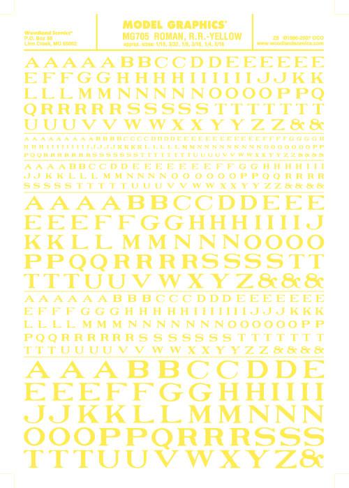 Woodland Scenics MG705 Roman R.R. Letters Yellow 1/16-5/16" Train Decal Sheet - PowerHobby