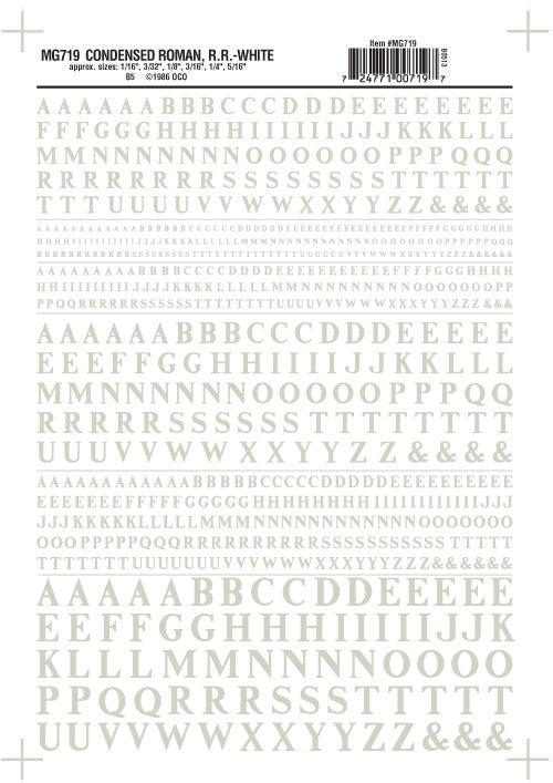 Woodland Scenics MG719 Cond Roman RR Letters White 1/16-5/16" Train Decal Sheet - PowerHobby