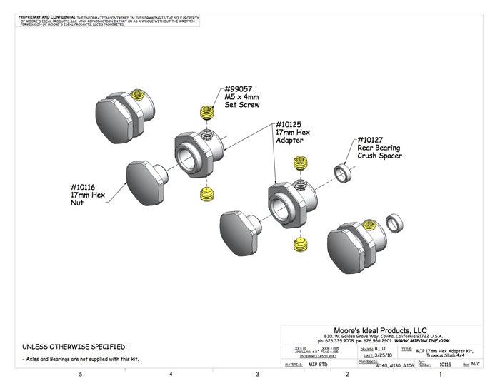 MIP 10115 17mm Hex Adapter Kit Traxxas Slash 4x4 - PowerHobby