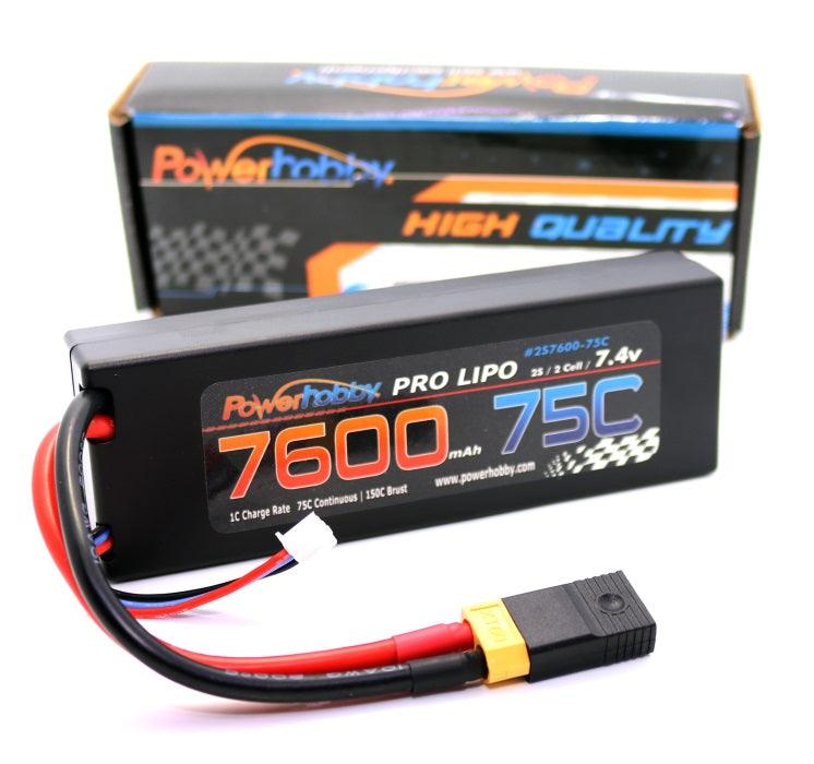 Powerhobby 2s 7.4v 7600mah 75c Lipo Battery w XT60 Plug + Adapter - PowerHobby